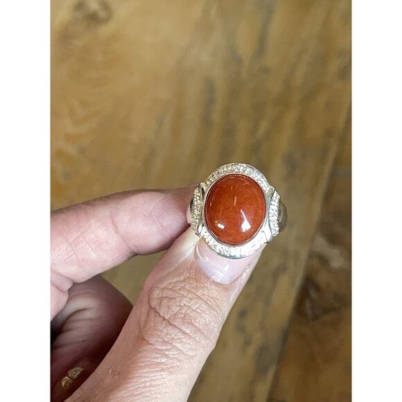 Vintage 925 Sterling Silver Carnelian Ring Size 7 - Picture 2 of 7